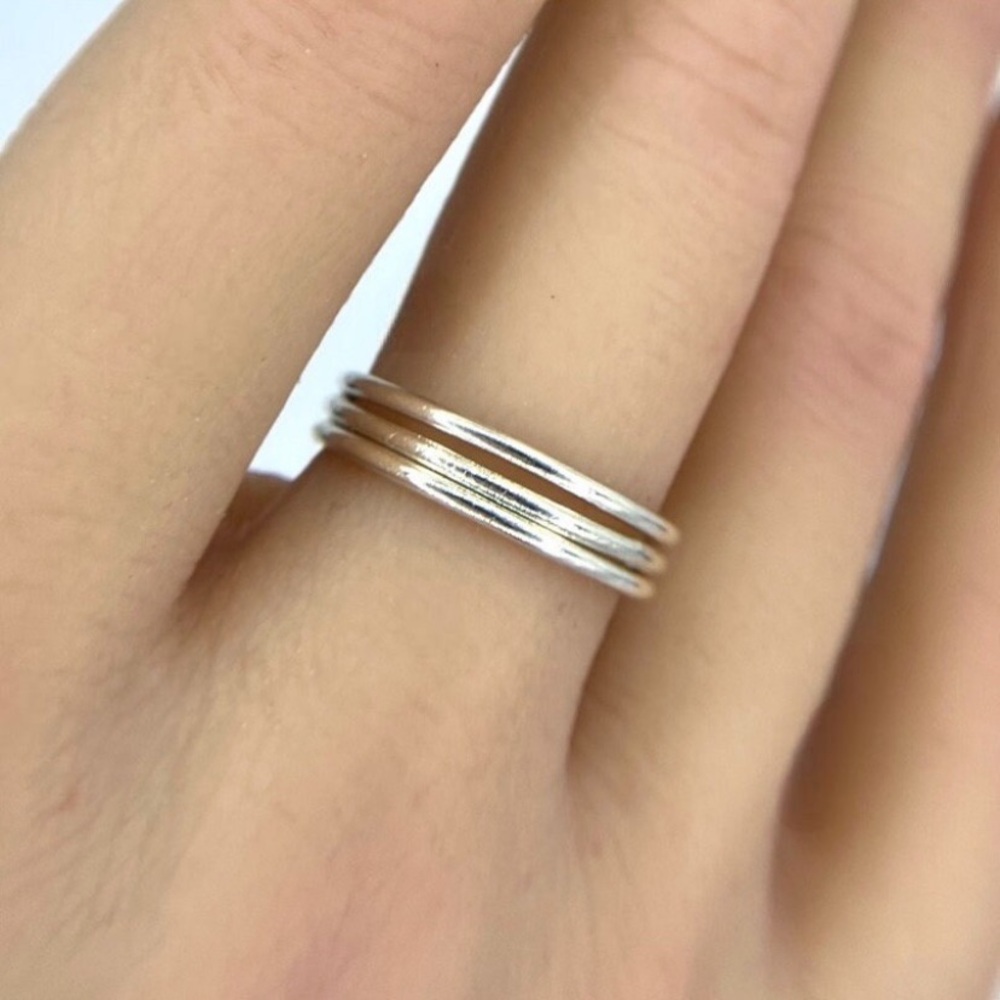 Set of 3 Sterling Silver 1.2mm stacking rings bands, handmade silver rings - Picture 2 of 4
